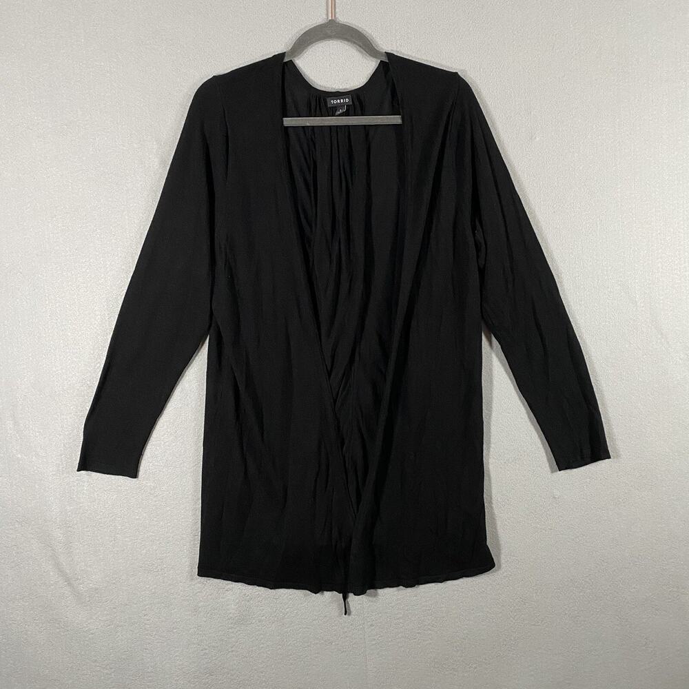 Torrid Long Sleeve Open Front Lace Back Black Sweater Cardigan Womans Size 1x